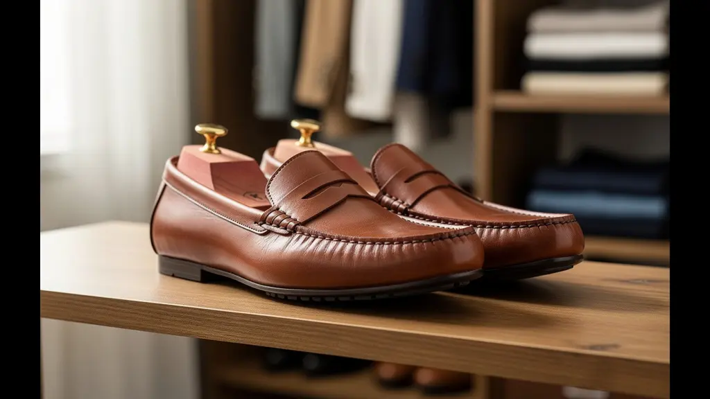 Paire de mocassins en cuir avec embauchoirs en cèdre