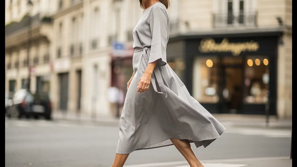 Femme élégante marchant avec des mocassins en cuir sur un trottoir parisien